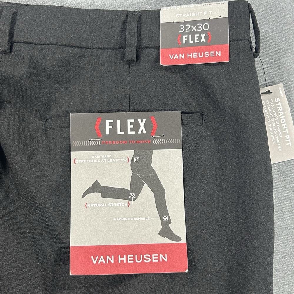 Van Heusen Flex Flat Front Straight Fit Black Pants Men's Size 32x30 NWT
